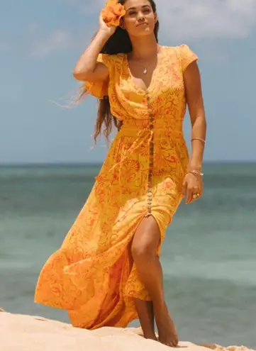 Jaase Long Maxi Boho Floral Print Dress Size XS Button front Rayon Cottagecore