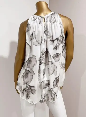 Prologue Women's White Grey Floral Print Sleeveless Silky Halter Top Size M