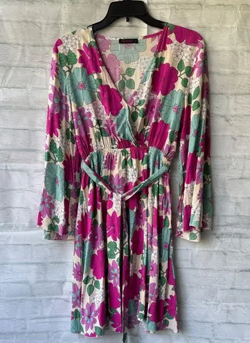 Vibrant Floral Wrap Midi Dress Pink Size M