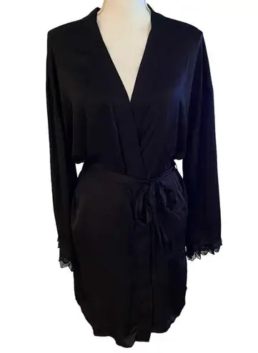 BHLDN Anthropologie Size S Matine Satin Lace Bridal Short Robe Black Silky