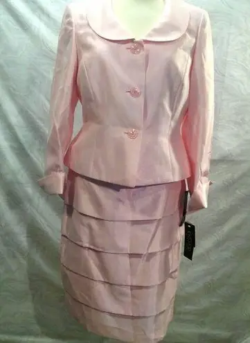Kasper Women Career Skirt suit Size 10 Pink Satin Three Button Up Top