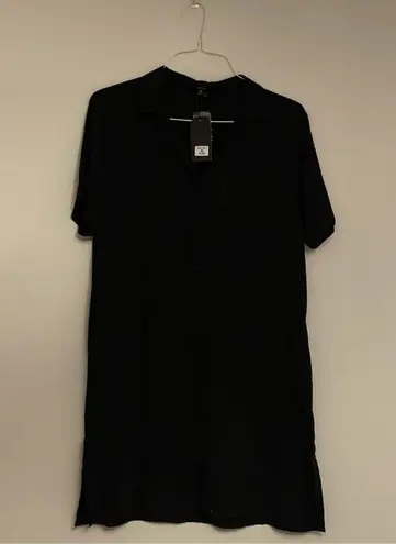 Very J Women's Black Button-Up Short Sleeve Collar Dress Size Medium