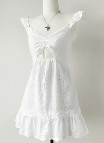 Women’s Live to be Spoiled white eyelet mini dress cut out and flutter sleeves Size L