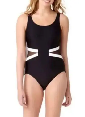 Catalina One Piece Swimsuit Black & White Mesh Side Panel Women’s Size Medium
