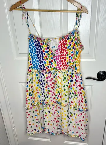 all things mochi Blessica White Multicolor Polka Dot Ruffle Tiered Mini Dress M