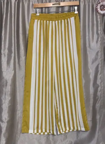 Modern Works Striped Polyester Poplin Satin wide-leg Pant Pockets Mustard White