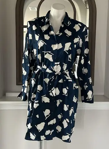 Nic+Zoe Collared Mosaic Blues Mini Dress in Indigo Multi Size L New w/Tag $218