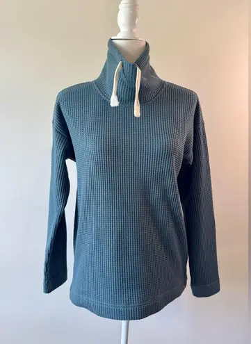 L.L. Bean Waffle Funnel Neck Ribbed Knit Sweater Blue Size XS