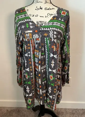Velzera Tunic Dress Aztec Print Long Sleeve Casual Boho Festival Size S