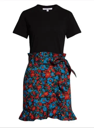 DEREK LAM 10 CROSBY Hudson Mix Media Cotton Dress Black Multi Color Size 6 NEW