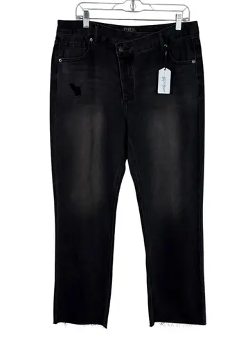 Twelve By Twelve Twelve by On Twelfth Black Denim Straight Leg Button Fly Crossover Waist Jeans
