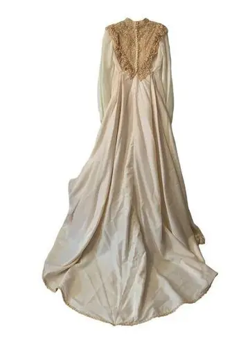Vintage wedding dress womens small xs lace with bustle train white ivory tan