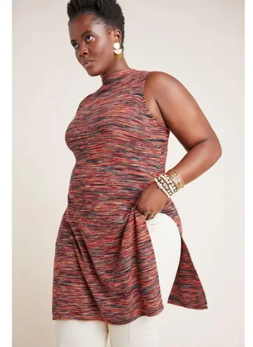 By Anthropologie Tami Sleeveless Knit Tunic Size 2X Space Dye Colorful Slit Fall Red