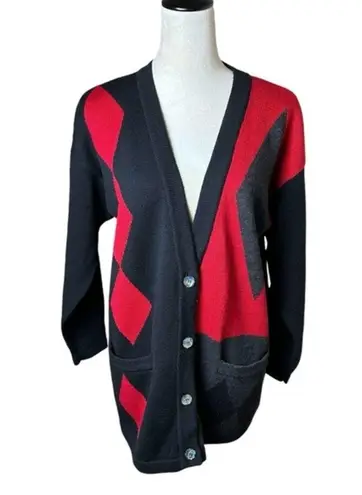 Valerie Stevens Vintage 100% Merino Wool Cardigan M | Argyle Geometric Sweater