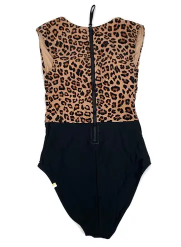Summersalt The Surf One Piece Swimsuit Leopard Print Black Zip Up Back Size 4