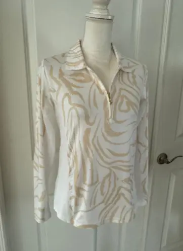 SanSoleil EUC Ladies SolCool Print Zip Collared Golf Sun Shirt. MSRP $104