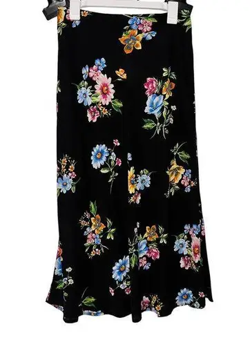 Ambiance Black With Multicolor Floral Print Maxi Skirt Large