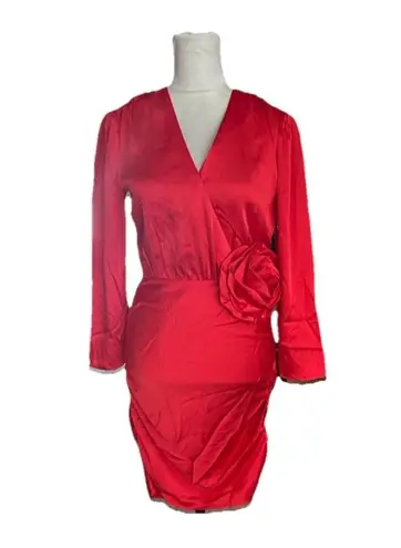 Future Collective Rosette Mini Dress Floral Ruched V Neck Whimsigoth Sz 4 NWOT Red