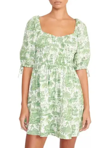 STAUD Faye Puff Sleeve Clove Toile Green Mini Dress Size L