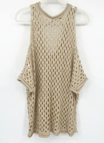 Bishop and Young  Womens Crochet Open Knit Off The Shoulder Swim Coverup Top Size L