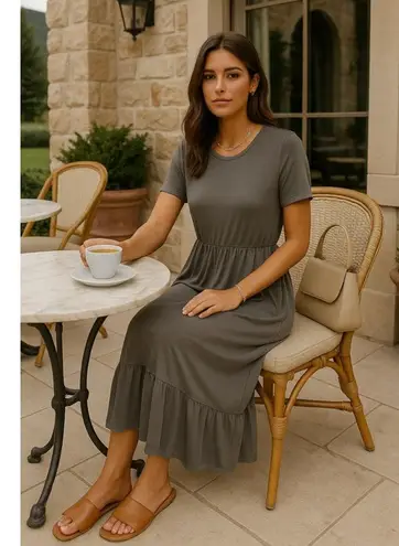 None Gray Tiered Maxi Dress Soft Neutral Basic Spring Summer Buttery Cottagecore Boho