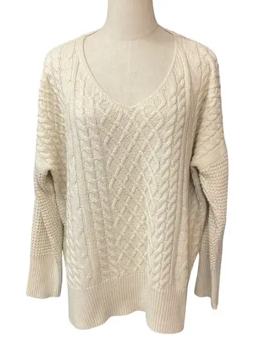 Blushing Heart Scoop Neck Long Sleeve Ribbed Cable Knit Pullover Sweater Size M Tan Size M