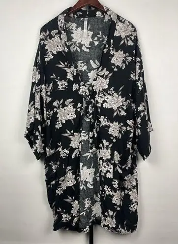 Spiritual Gangster  Black White Floral Tie Front Swim Maya Kimono Robe OS