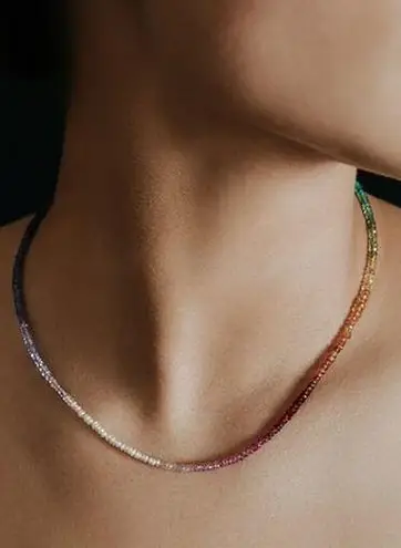 Shashi Aisha Rainbow Purple Crystal Beaded Necklace with Leather Pouch