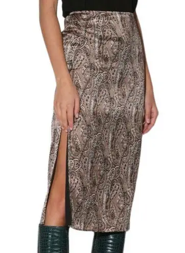 Walter Baker NWT Satin Brown, Black & Cream Paisley Satin Pencil Midi Skirt Sz 2