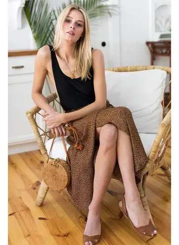 NWT Emerson Fry India Collection Drawstring Midi in Cheetah Spots Skirt XS Brown