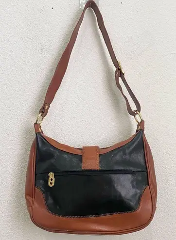 Vintage MARINO ORLANDI Italian Leather Two Tone Brown Black Shoulder Bag
