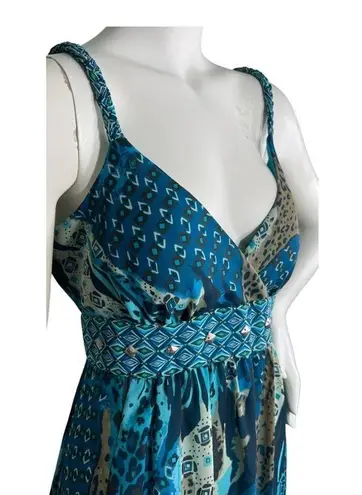 Robbie Bee Multi Animal Print Sleeveless Maxi Dress Teal Strap Dress 12