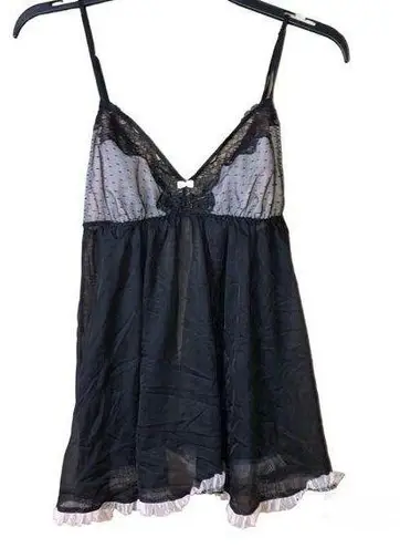 Victoria's Secret Victoria’s Secret Sheer Babydoll Ruffle Polkadot Slip Teddy Lingerie Black M