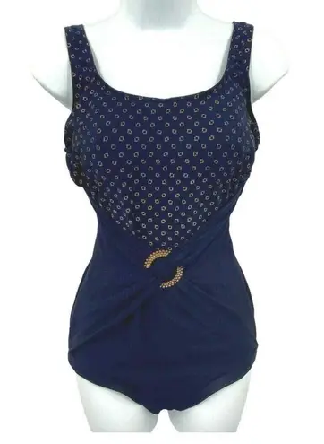 Slim Allure One Piece Swimsuit Womens 10 C+ Navy Blue Gold Nautical Medallion