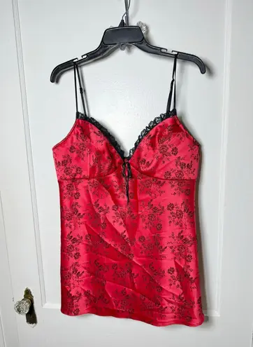 Valerie Stevens Vintage Y2K Red Rose Jacquard Lace Camisole Top Whimsygoth XL