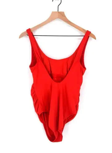 ANDIE The Ibiza One Piece Swimsuit Scoop Back Ruched in Cherry Red Women's S