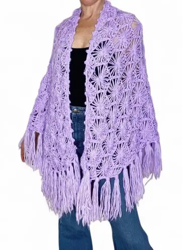 Vintage 70’s Glentey Purple Fringe Hippie Boho Crochet Shawl Shrug Poncho