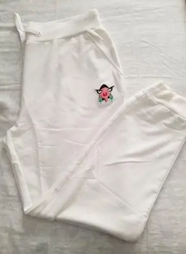 Badgley Mischka French Terry Jogger Pants with Pockets White Women's Size L