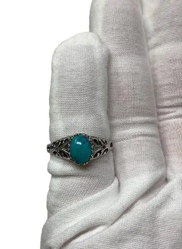 Seta Sterling Silver 925 Stamped Ring 7 Blue Stone Filigree Detail