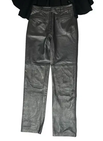 Lady Fashion Vintage Gun Metal Spanish Lamb Skin Napa Pants Size Small