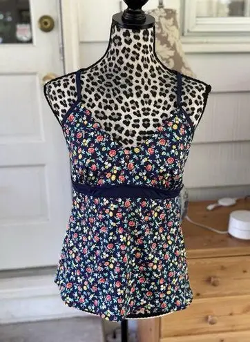 Lands End floral ditsy blue laced back tankini top UPF 50 size 12D No Pads
