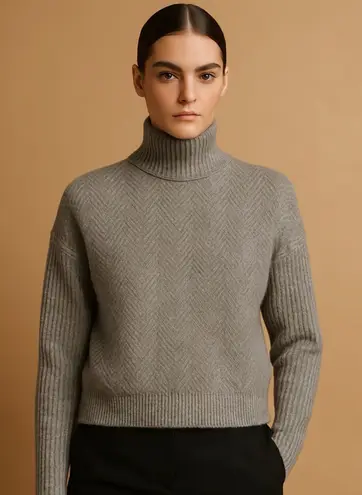 Raya Sun RAYA Gray Ribbed Turtleneck Mock Neck Sweater Size Small