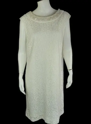 Studio One Womens 18 Ivory Lace Overlay Midi Dress Pearl Neckline Sleeveless