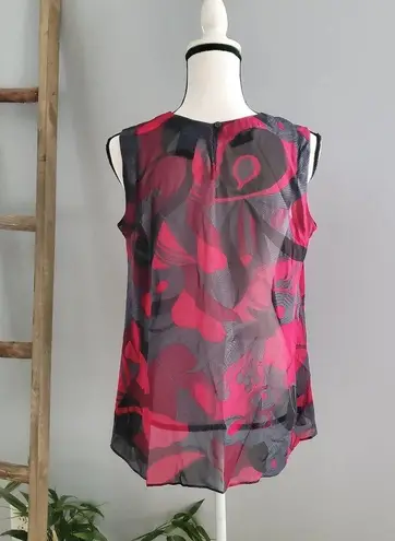 Mix It Red Black Sleeveless Sheer Floral Pleated Front Top Size M