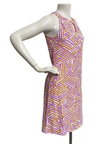 Jude Connally Sz XS Lisa Pink Orange Geo Print Keyhole Stretch Sleeveless Dress