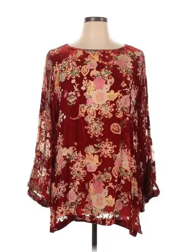 Johnny Was NWT Paisley Kimi Tunic in Red Floral Sheer Velvet Burnout Top XL