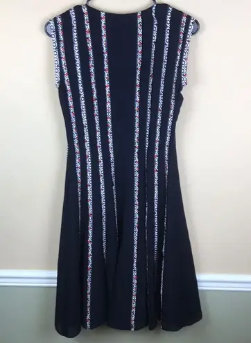 Oscar de la Renta Women’s Silk Floral Pleated Navy Blue Sleeveless Dress