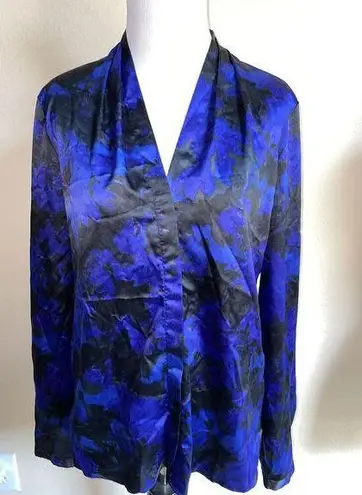 T Tahari Ladies  Small Royal Blue Floral Long Sleeve Blouse