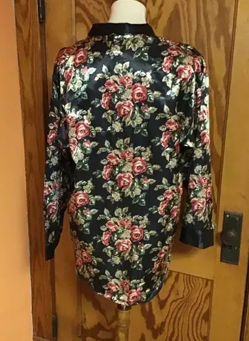 Vintage 90s satin roses smoking jacket