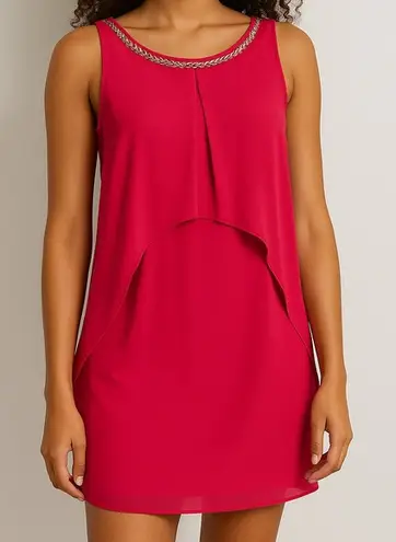 Slny Fuchsia Pink Sleeveless Shift Dress Women's 12 Beaded Neckline NWT